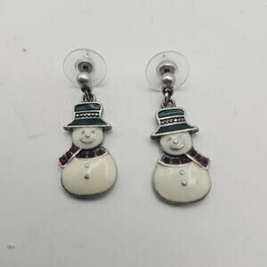 Christmas Snowman Enamel Dangle Earrings Post Back Holiday Winter Jewelry Party